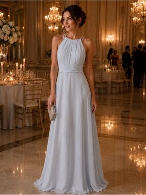 Azazie Light Blue Halter Maxi Dress